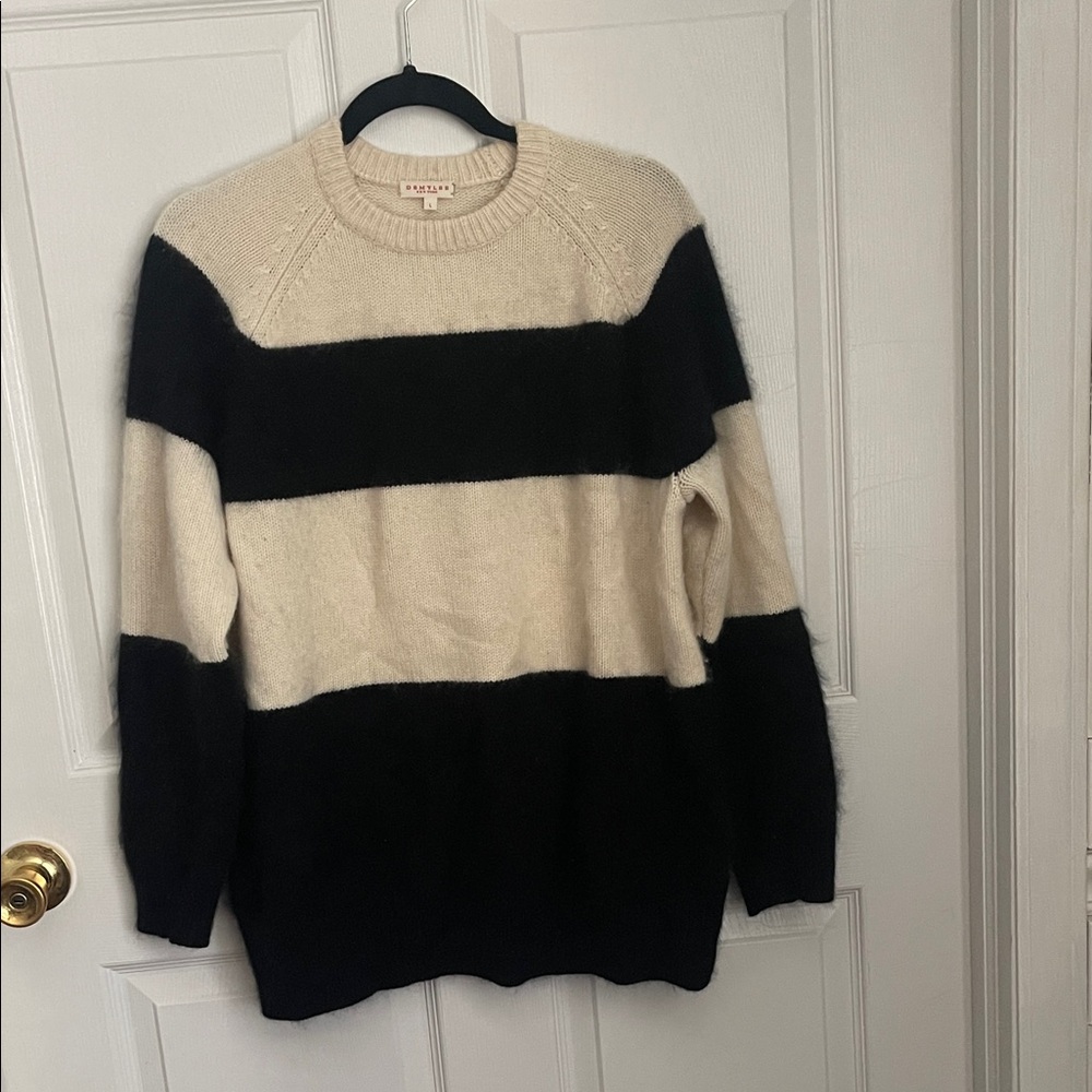Demylee Stylish Black and Cream Striped Sweater